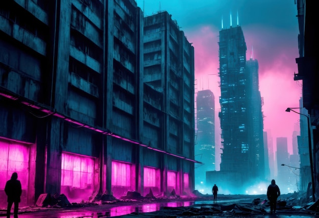 Vector a cityscape with a purple sky and a person in the background