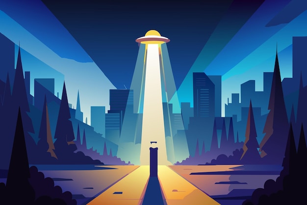 Vector a cityscape with a ufo in the sky