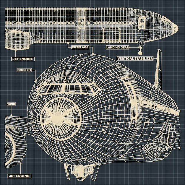 Civil aircraft drawings in retro style