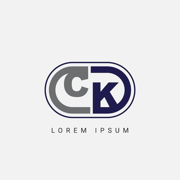 CK or KC Letter Logo Design with a Creative Cut Letter Initial Logo Design