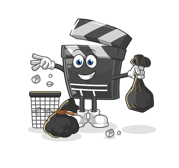 Clapboard Throw garbage mascot cartoon vector