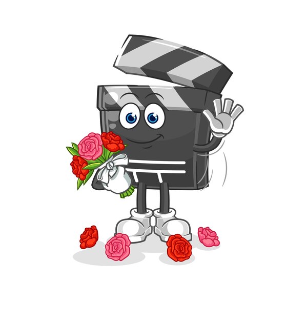 Clapboard with bouquet mascot cartoon vector