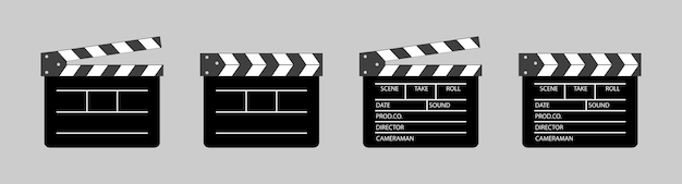 Vector clapper board vector icon set opened and closed movie clapper film clap board movie cinema film icon