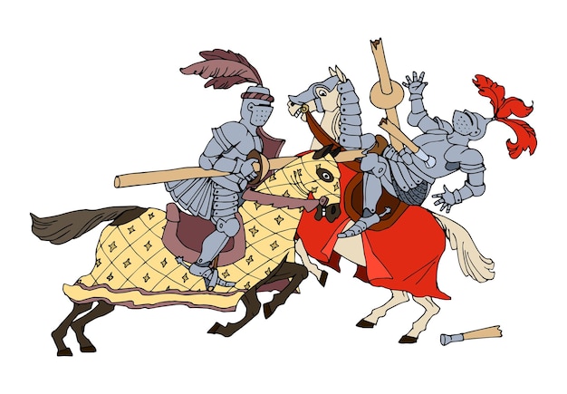 A clash of mounted knights at a festive tournament