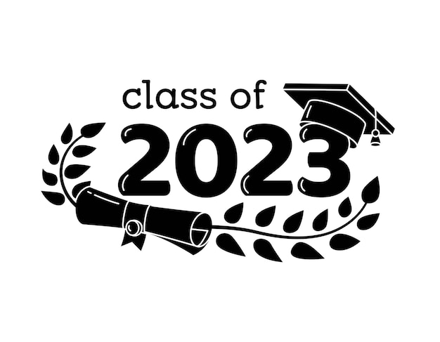 Class of 2023 year graduation sign awards concept Banner in monochrome style Black emblem