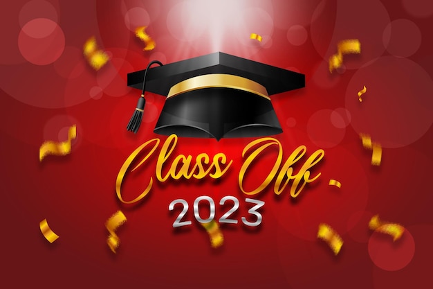 class off 2023 background with graduation toga hat illustration