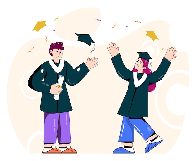 Class students raising their hands flat illustration