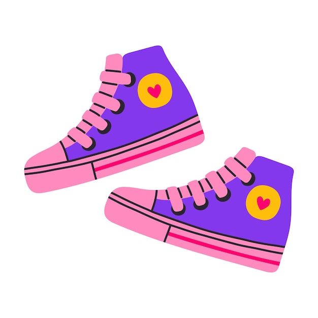 Classic 80s 90s shoes sneakers in modern flat style Hand drawn vector illustration Fashion patch