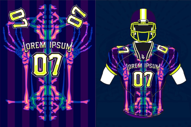 Classic American Football Jersey with skeleton texture and front view vector mockup