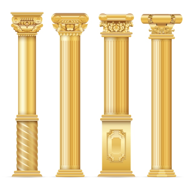 Classic antique gold columns  set.  of architecture column, architectural classic pillar