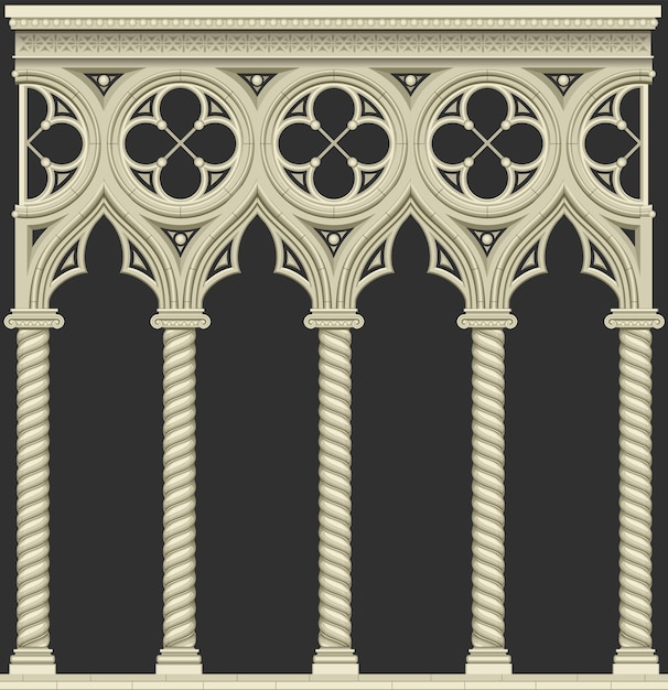 Vector classic arcade gallery facade of gothic cathedral