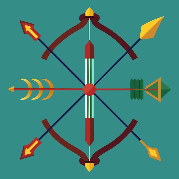 Classic Archery Bow and Arrows Vector Realistic and Dynamic Illustration