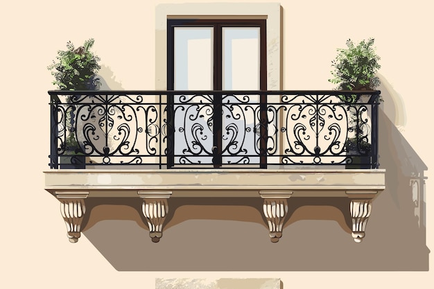 Vector classic balcony balustrade with window isolated on white 3d rendering