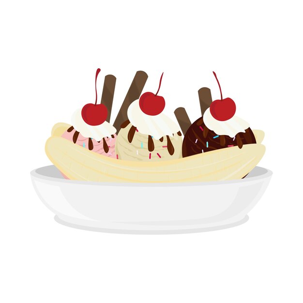 Vector classic banana split illustration logo