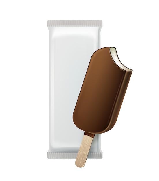 Classic Bitten Ice Cream on Stick with White Foil Wrapper