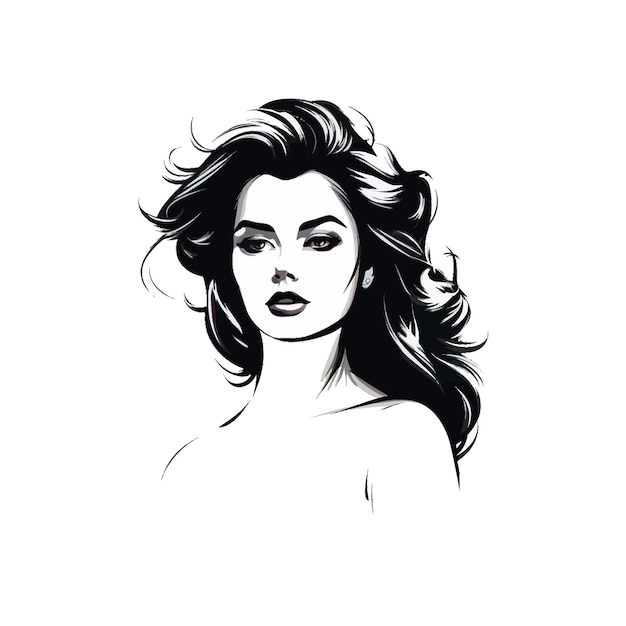 Classic Black and White Portrait of a Beautiful Woman Vector illustration design