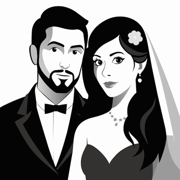 Vector a classic black and white wedding portrait vector illustration