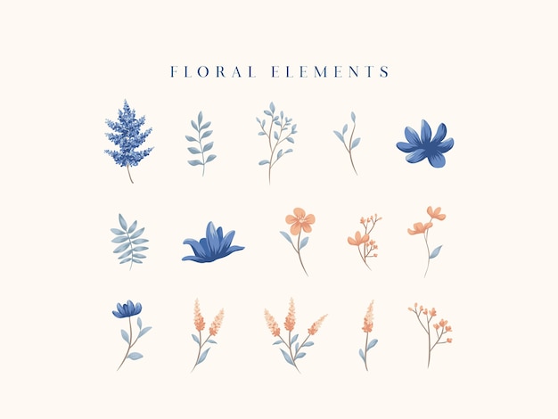 Classic Blue Floral Elements