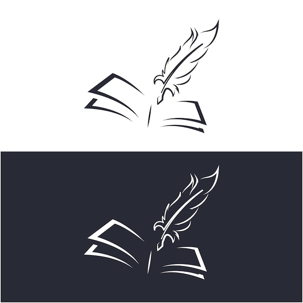 classic book story logo inspiration Quill and book logo vertical shape concept