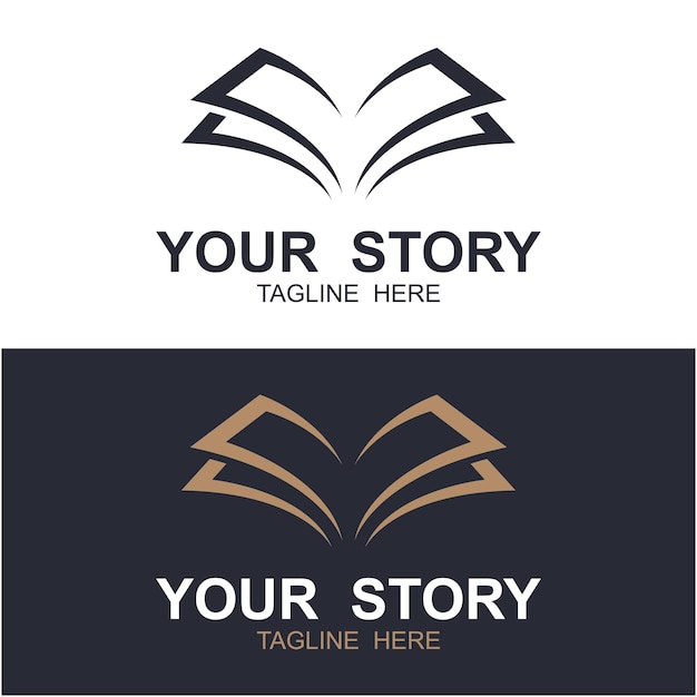 classic book story logo inspiration Quill and book logo vertical shape concept