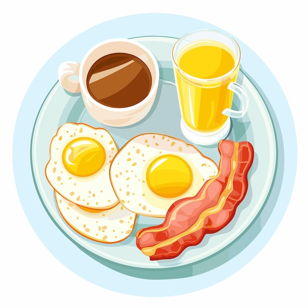 Classic Breakfast Plate with Eggs Bacon Coffee Orange Juice