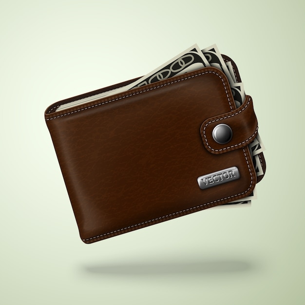 Classic brown leather wallet with banknotes