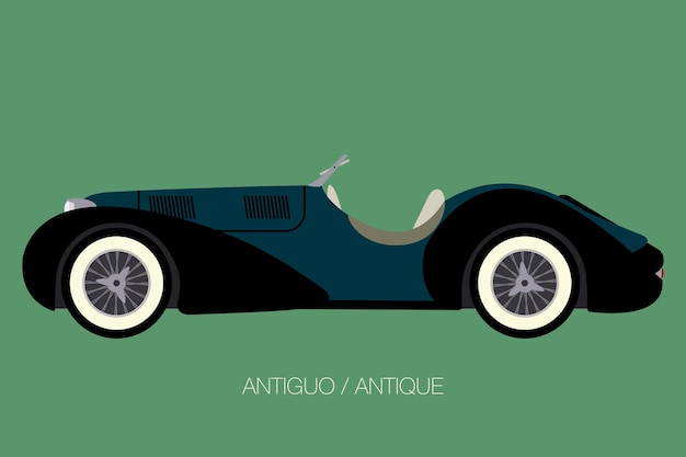 Classic car cabriolet Car side view Antique car fully editable flat design style side view