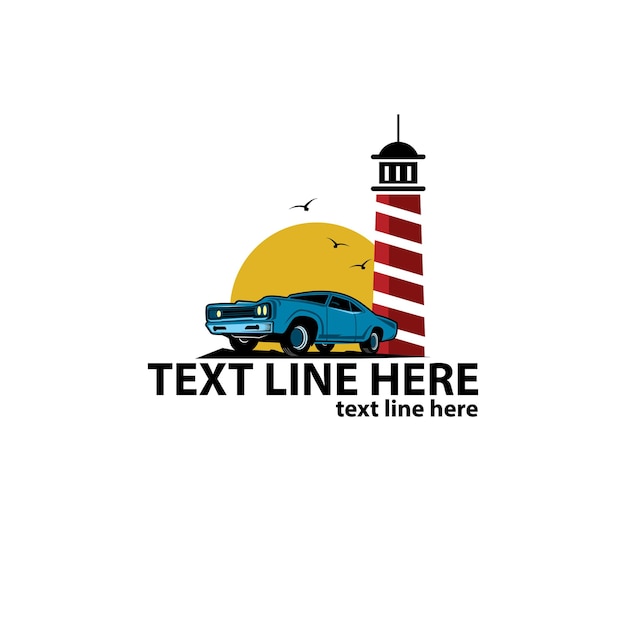 Classic car and lighthouse logo