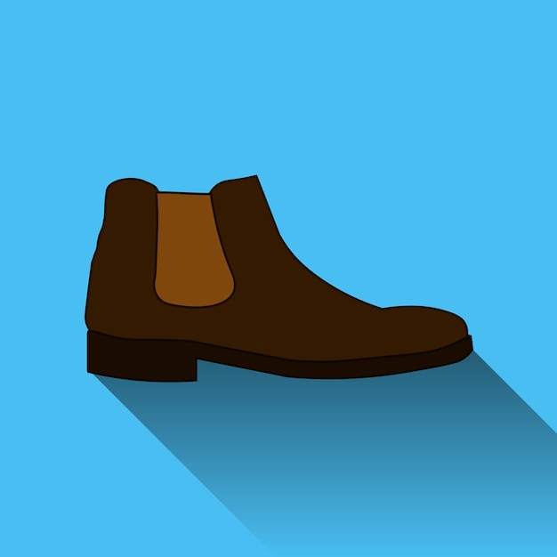 Classic chelsea shoe style boot icon with long shadow isolated on blue background Flat design Vector Illustration