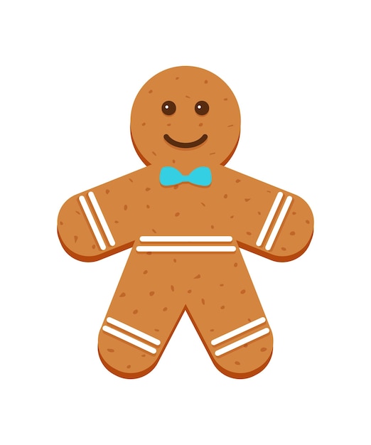 Classic Christmas cookies Gingerbread man with blue butterfly tie Xmas biscuit isolated on white