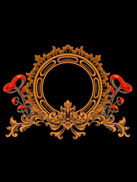 classic circle ornament frame vector engraving style, editable color