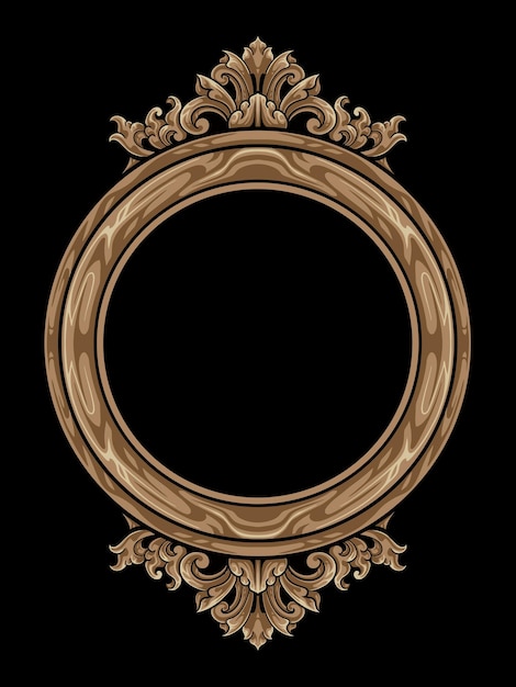 classic circle ornament frame vector engraving style, editable color