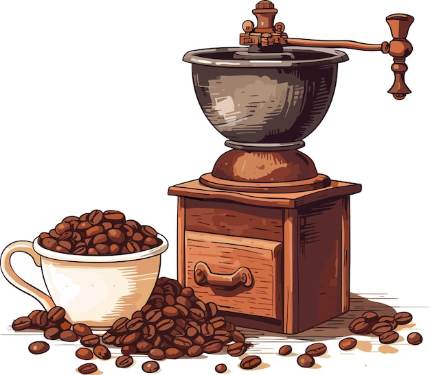 Classic coffee grinder in wooden case vector illustration isolated on white background