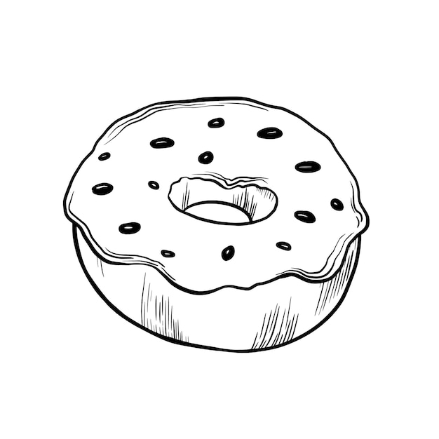 Classic donut with glaze and confectionery decorations Vector illustration Grapgic style hand drawn in a simple minimalist style Can be used for kitchen notes cookbook textile