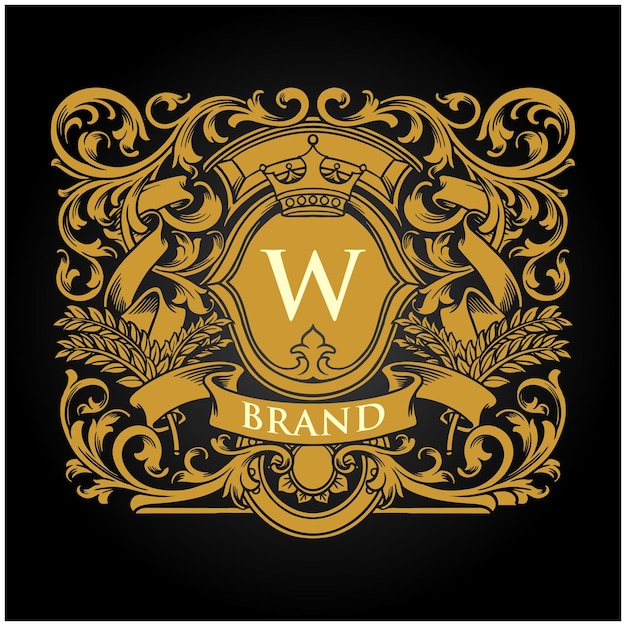 Classic elegant gold frame label floral ornament logo template illustrations