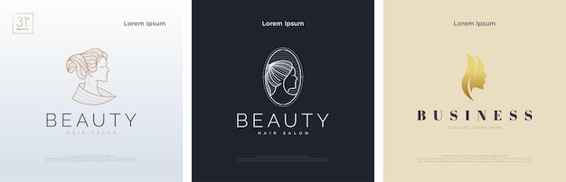 Classic female head logo with line art concept design vector Premium logo design vector modern semi classic for business woman