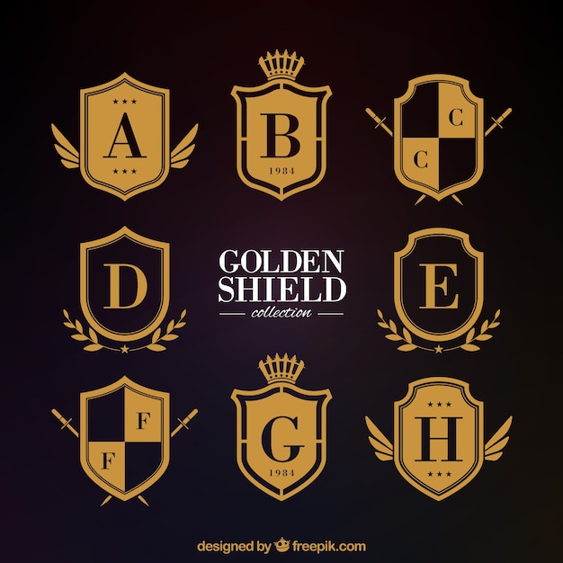 Classic golden heraldic shields