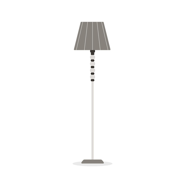 Classic grey floor lamp. Vector flat illustration with gray stand lamp isolated on white background