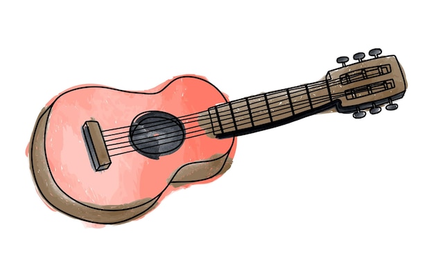 Classic guitar clipart cartoon style with watercolor.