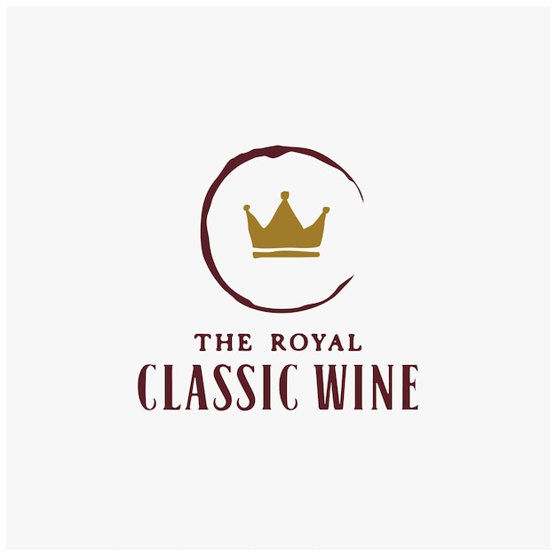 Classic Hand Drawn Wine Stain with King Queen Crown for beverage bar winery logo design