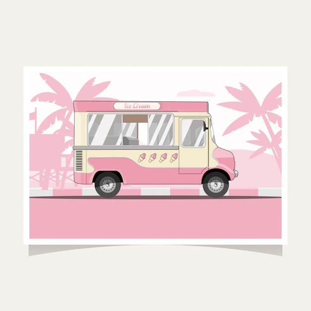 Classic Ice Cream Truck Flat Illustration