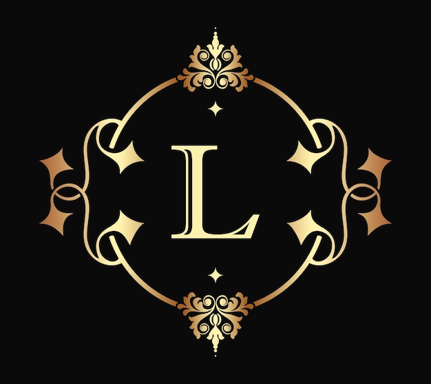 Classic Letter L Monogram Retro. Luxury Frame Border Decor Architecture Vintage Logo Template