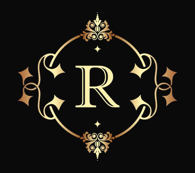 Classic Letter R Monogram Retro. Luxury Frame Border Decor Architecture Vintage Logo Template