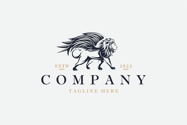 Classic lion logo with hand drawn illustration