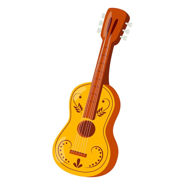 Classic mexican guitar vector flat illustration Traditional sixstring musical instrument