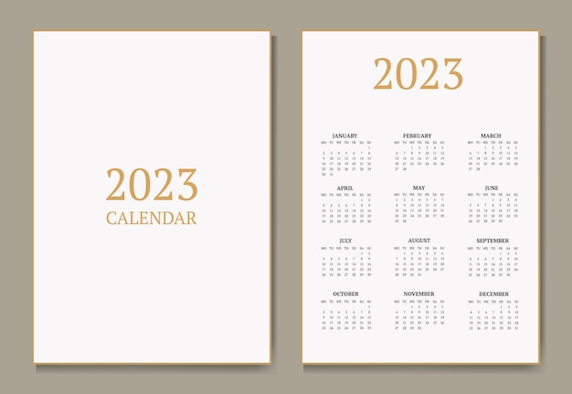 Classic monthly calendar for 2023 A calendar in the style of minimalism of a square shape Calendar