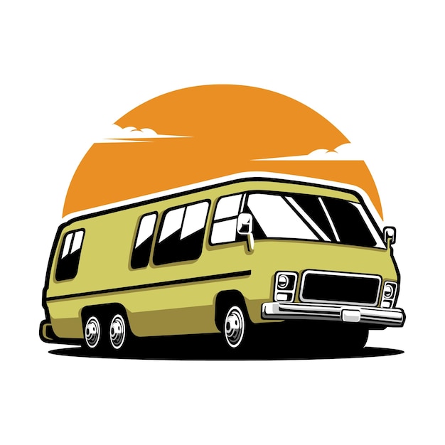 Classic Motorhome Campervan Vector Illustration Isolated