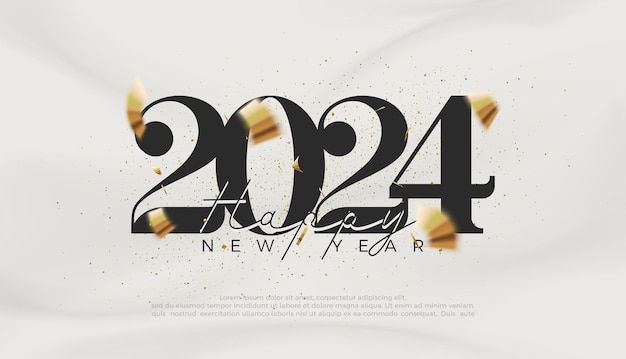 Classic number happy new year 2024 With luxurious and shiny gold ribbons Premium happy new year 2024 vector design for posters banners calendars and more