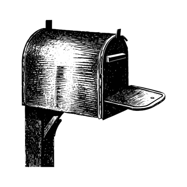 Vector classic open mailbox sketch with rustic details