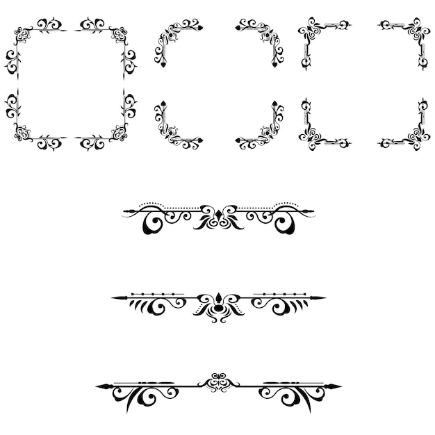 Classic ornament frame, vintage border set Premium Vector